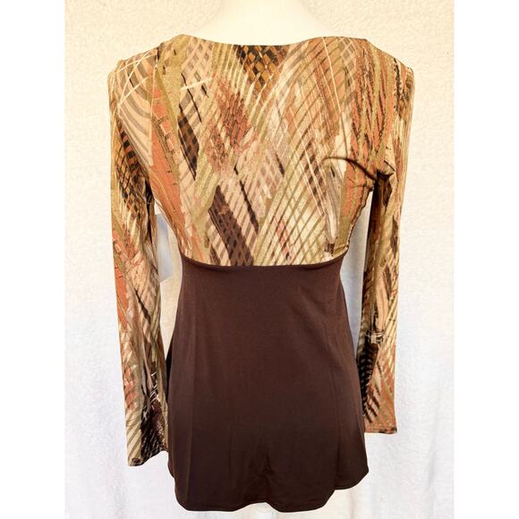 NWT Vintage 1990's Linda Segal Brown V Neck Long Sleeve Top Women's Medium - Picture 4 of 9